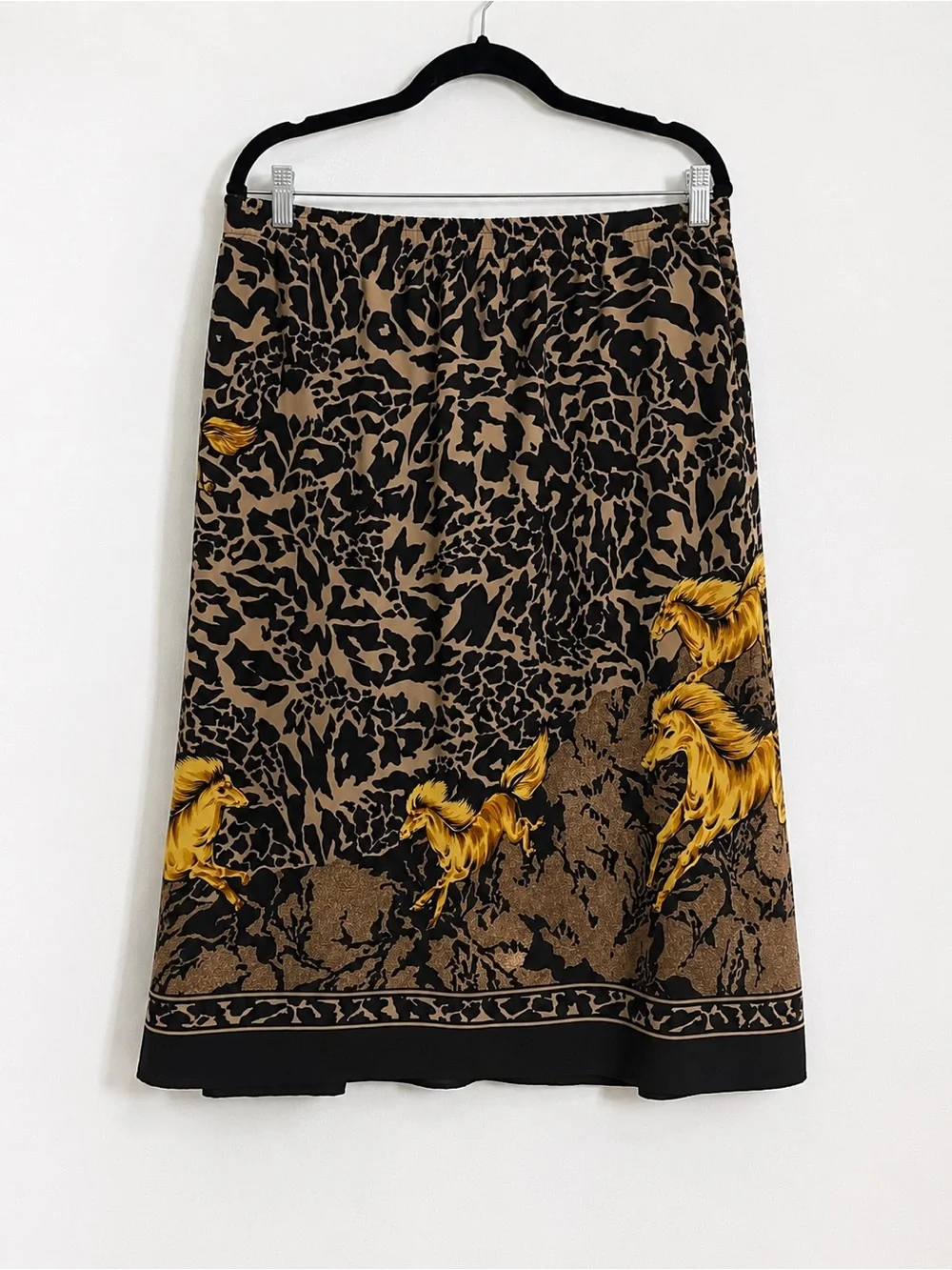 Vintage Horse Print Leopard Novelty Midi Skirt Elastic Waist XL 1X